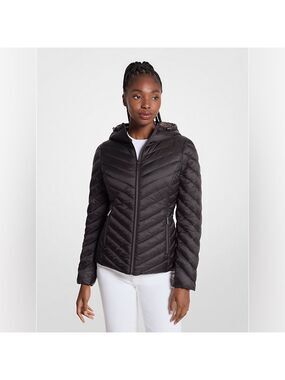 NWT Michael Kors Chevron Logo Print Quilted Nylon Reversible Jacket Size L